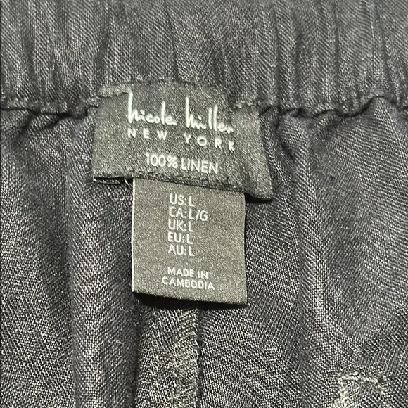 Nicole Miller 100% Linen Black Ankle Cropped Pants Casual Women’s Size Large - Picture 2 of 6